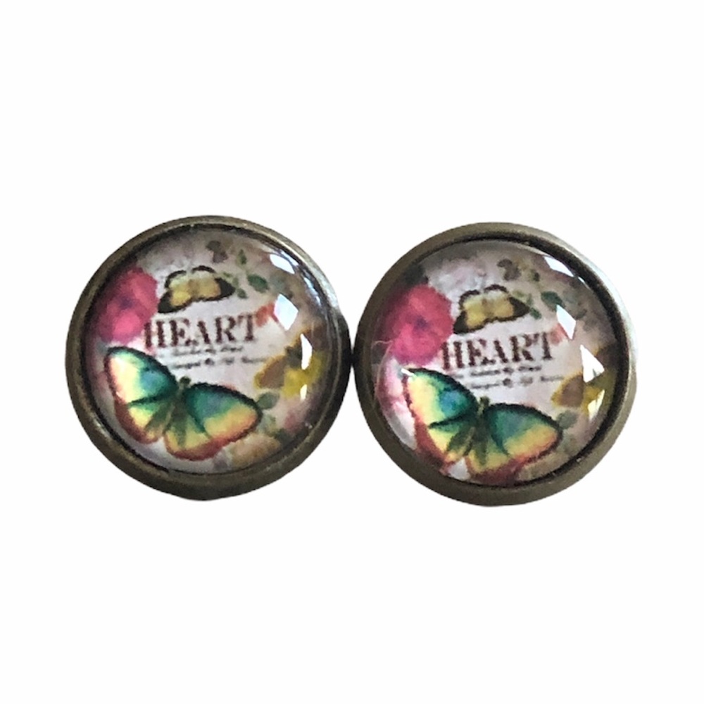 3 for 15🎀bronze tone butterfly picture earrings